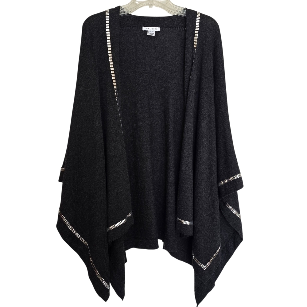 St. John Charcoal Grey Cape Poncho with Silver Trim - Picture 1 of 5